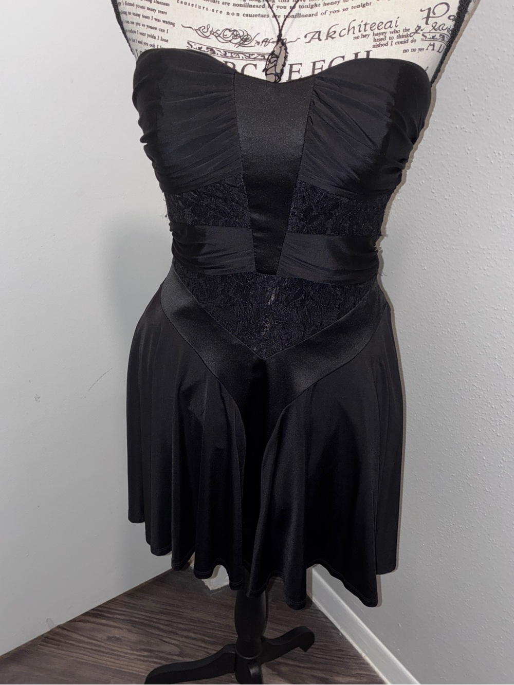 authentic early 2000s vintage XOXO Black Skater Dress with Lace Overlays
